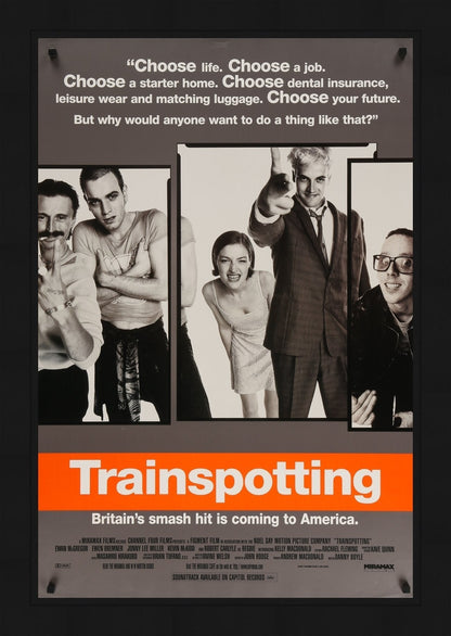 An original movie poster for the film Trainspotting