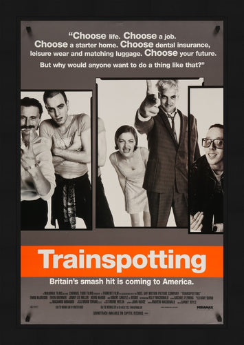 An original movie poster for the film Trainspotting