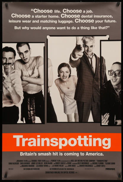 An original movie poster for the film Trainspotting