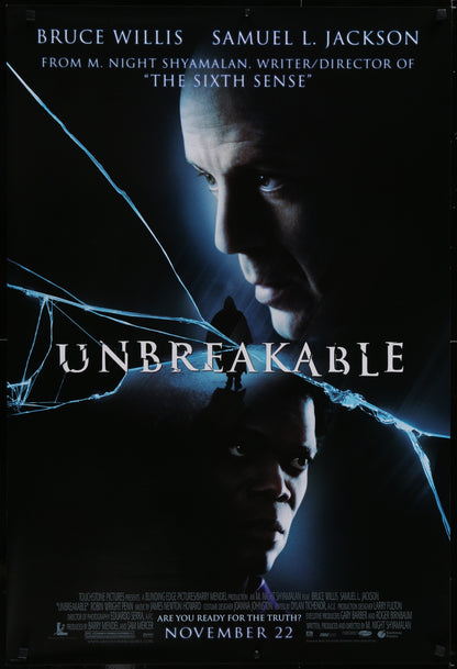 An original movie poster for the M. Night Shyamalan film Unbreakable