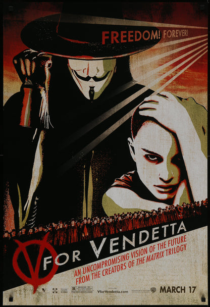 An original movie poster for the film V for Vendetta