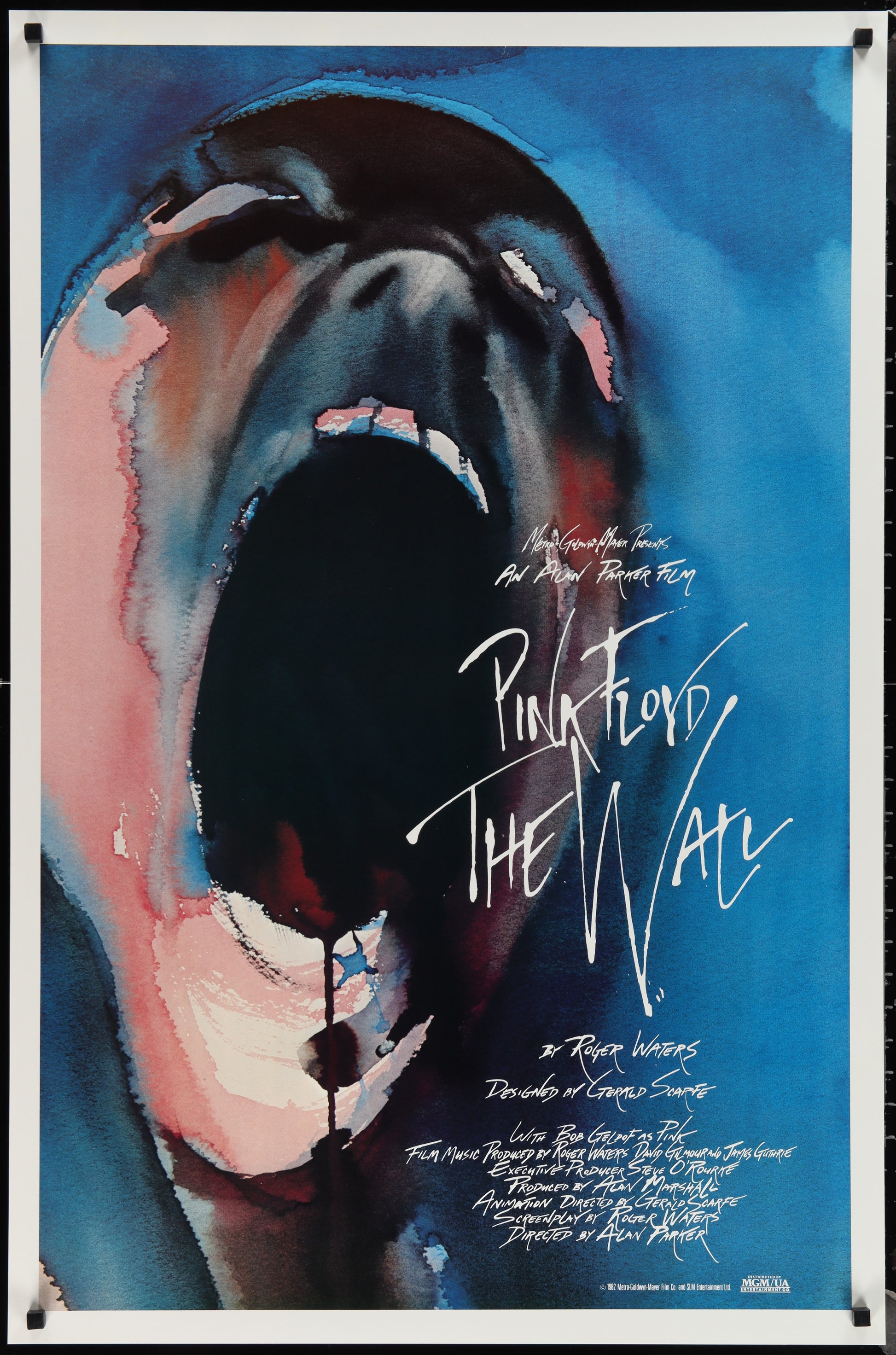 An original movie poster for the Pink Floyd film The Wall with artwork by Gerald Scarfe