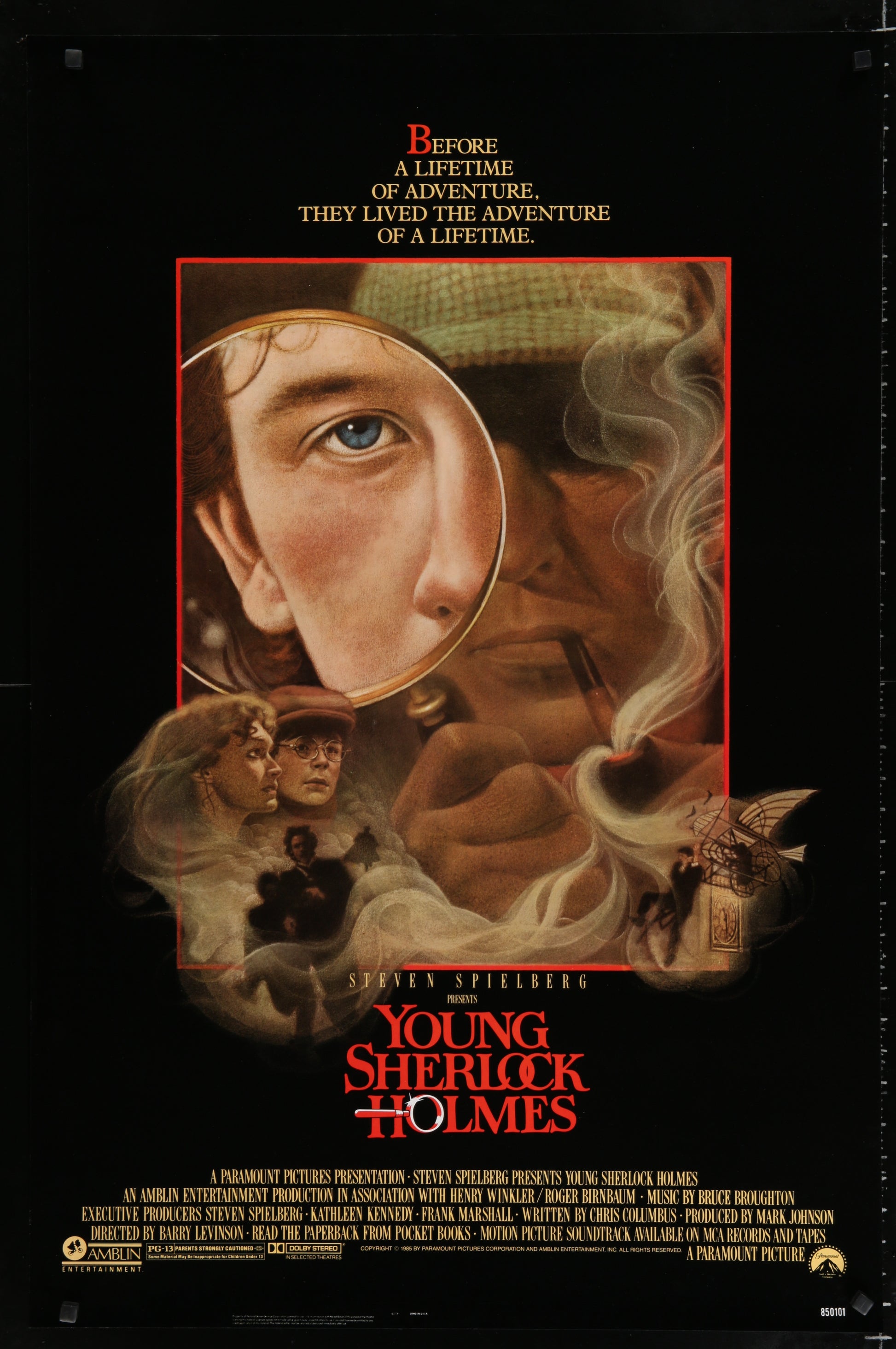 An original movie poster for the film Young Sherlock