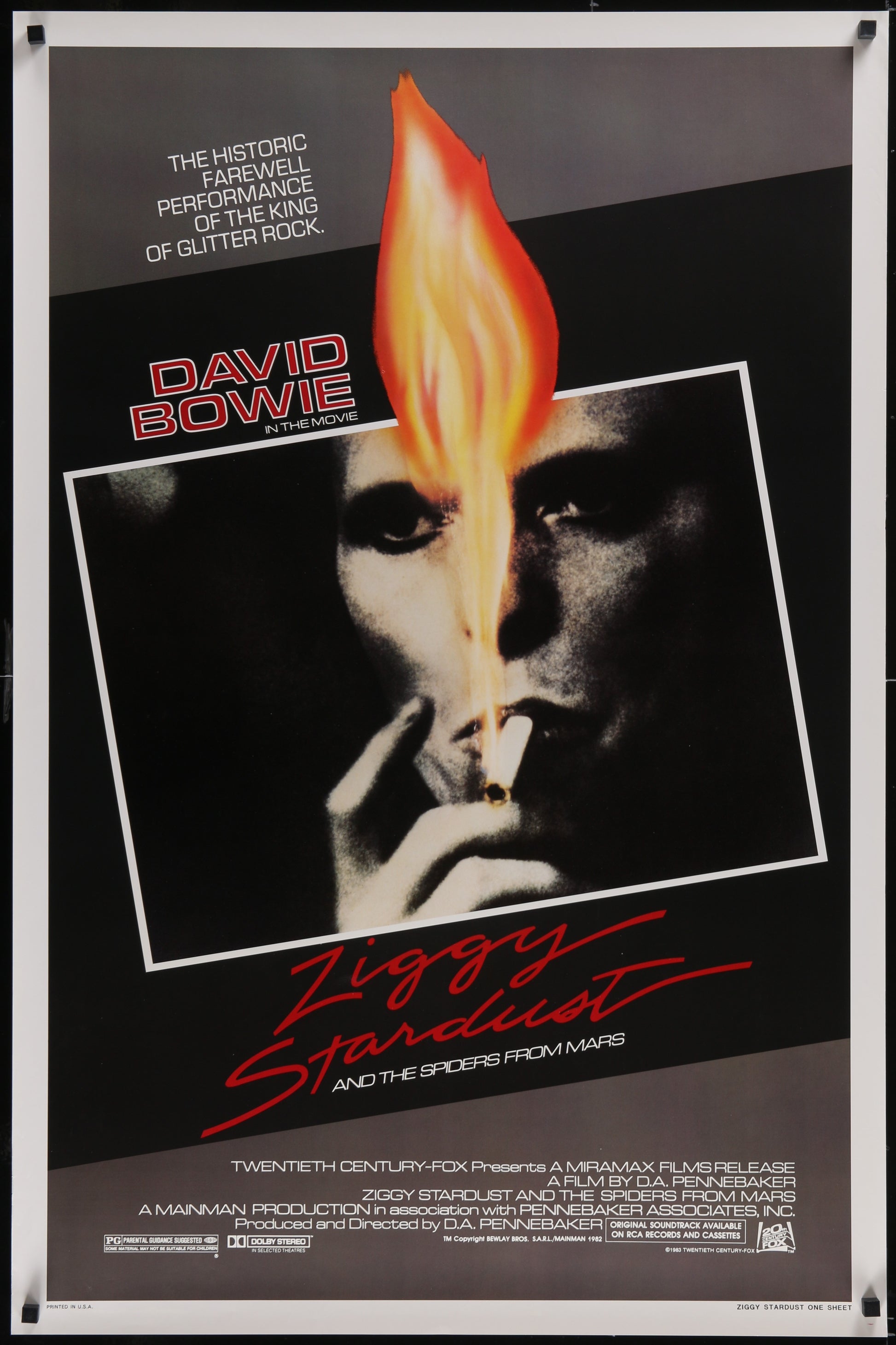 An original movie poster for the David Bowie film Ziggy Stardust and the Spiders From Mars