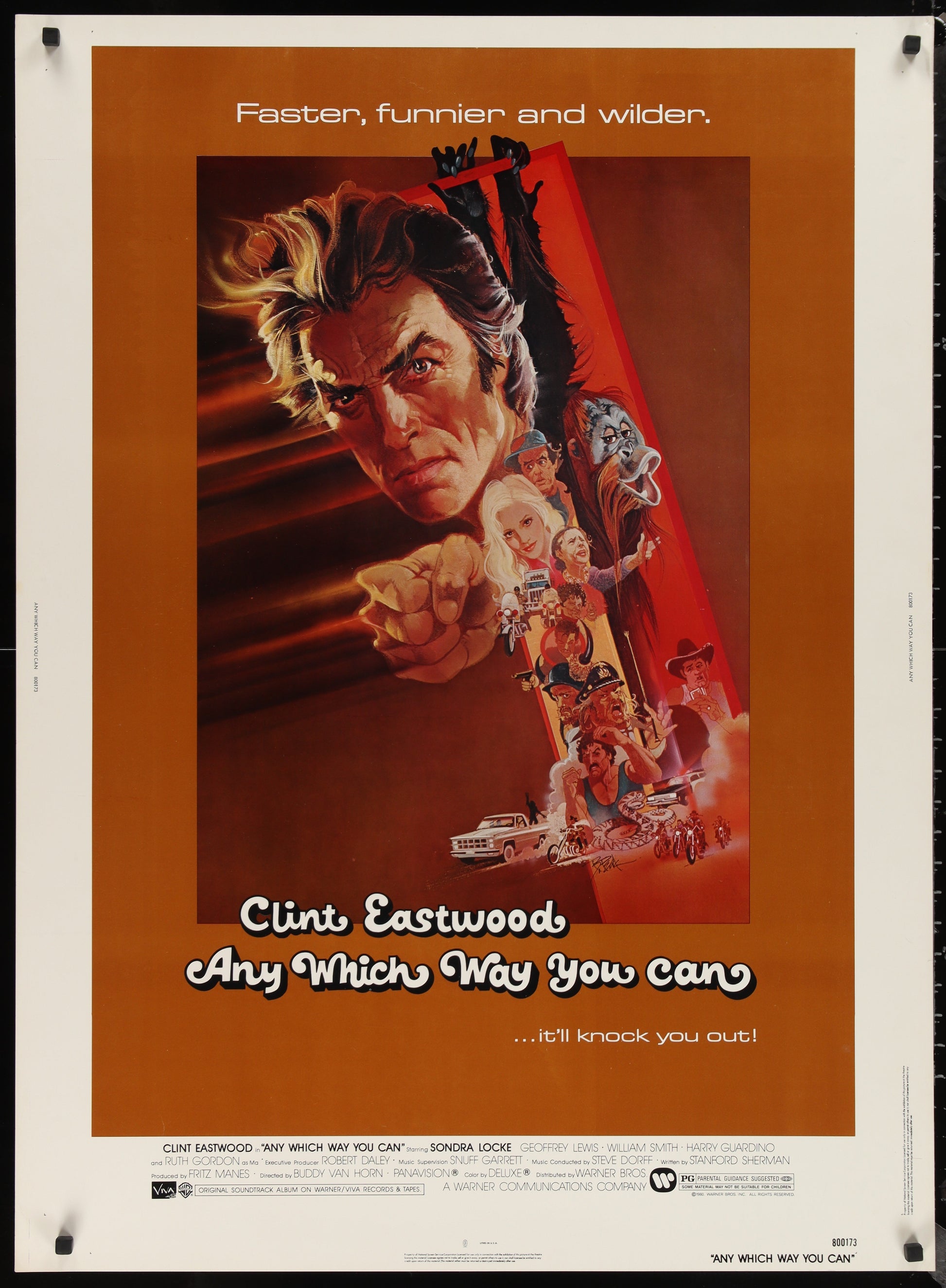 An original 30x40 movie poster for the Clint Eastwood film Any Which Way You Can