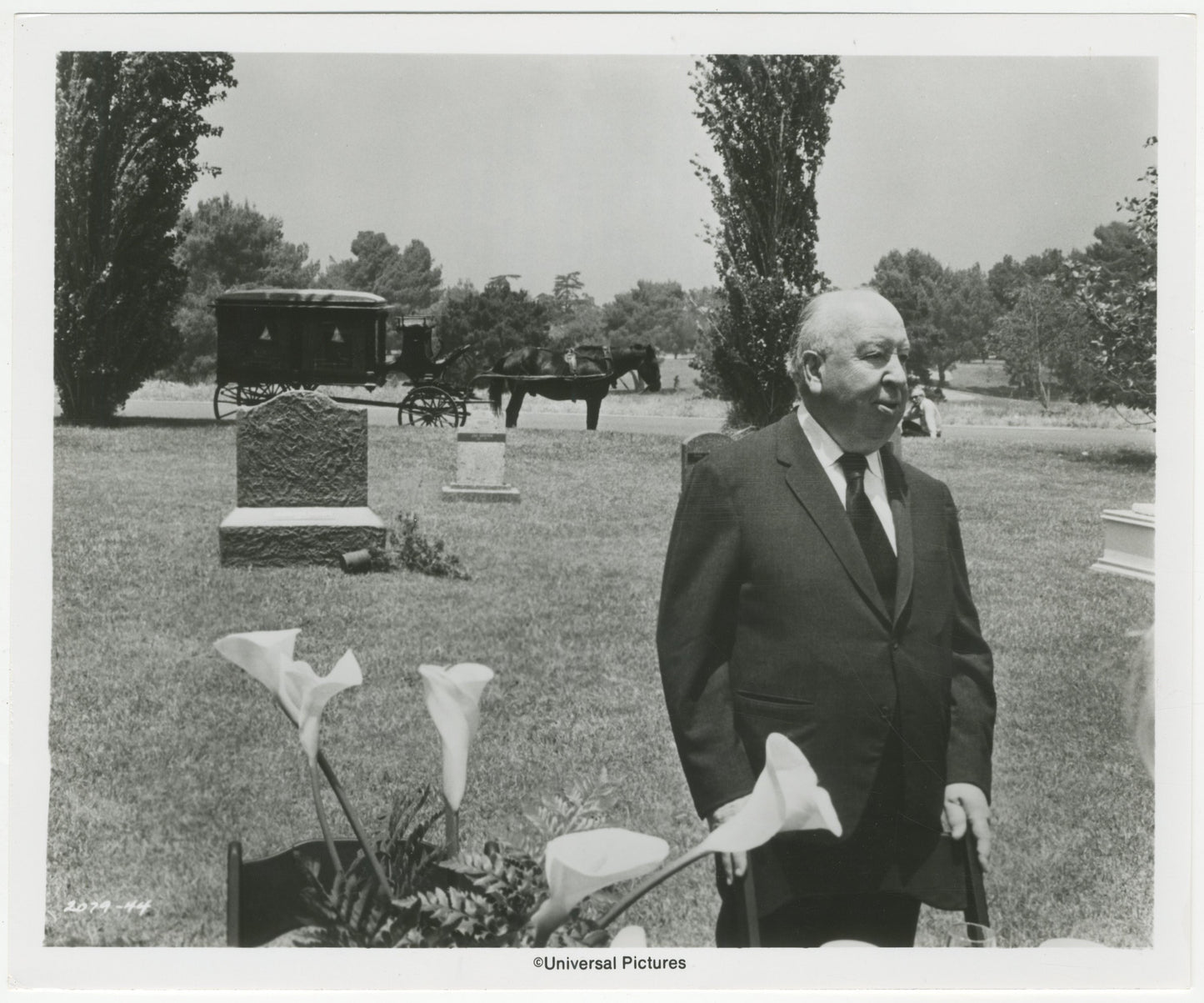 An original still of Alfred Hitchcock for his final film Family Plot|
