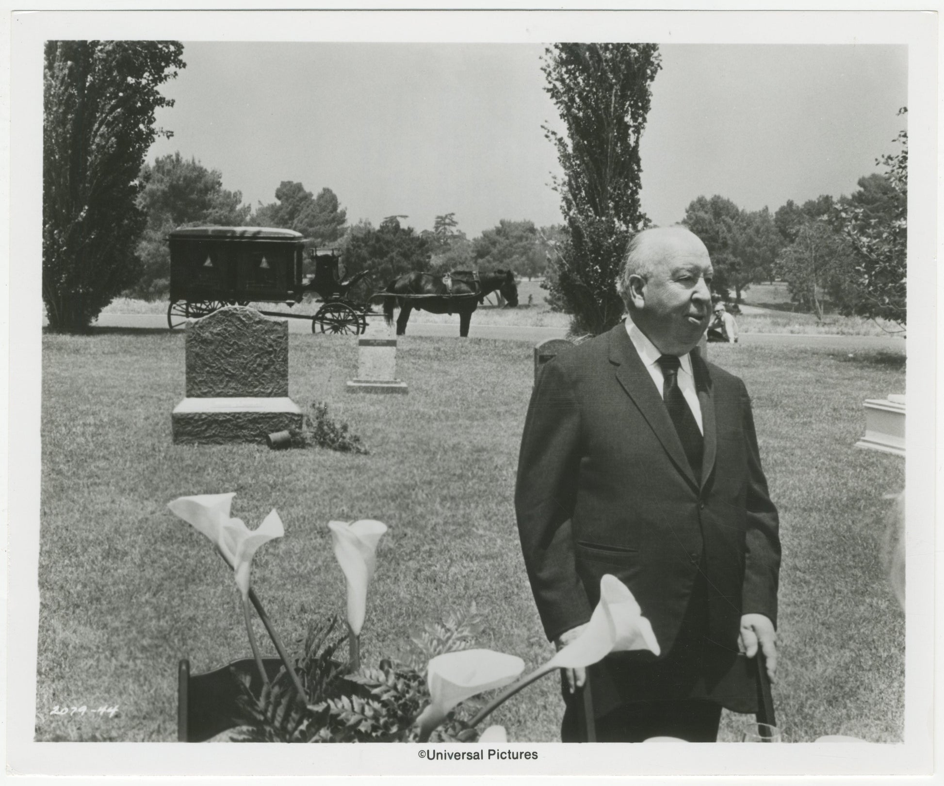 An original still of Alfred Hitchcock for his final film Family Plot|