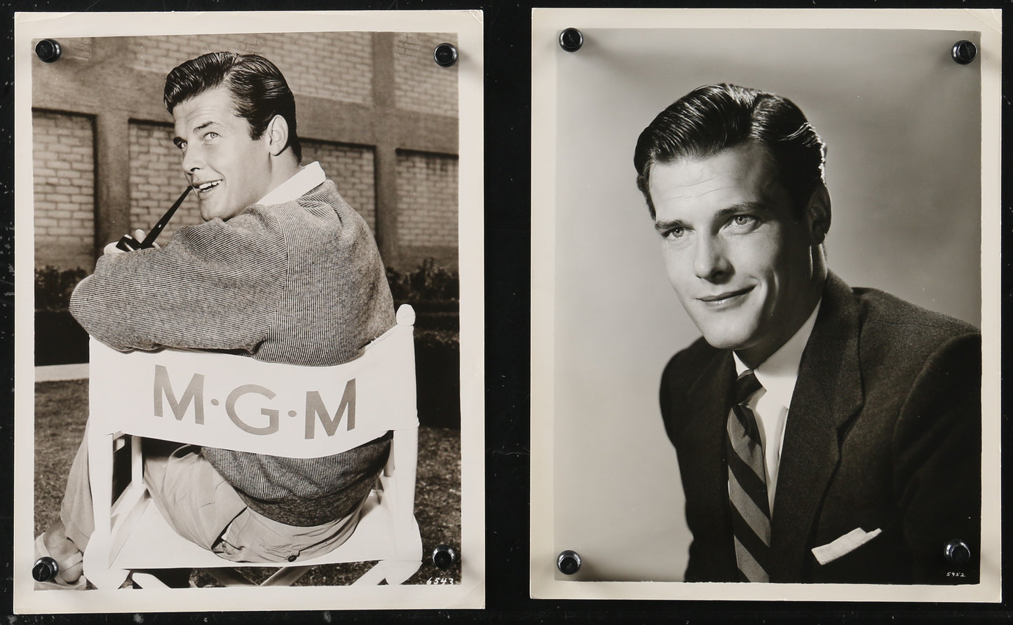 A pair of photos of Roger Moore from the 1950s