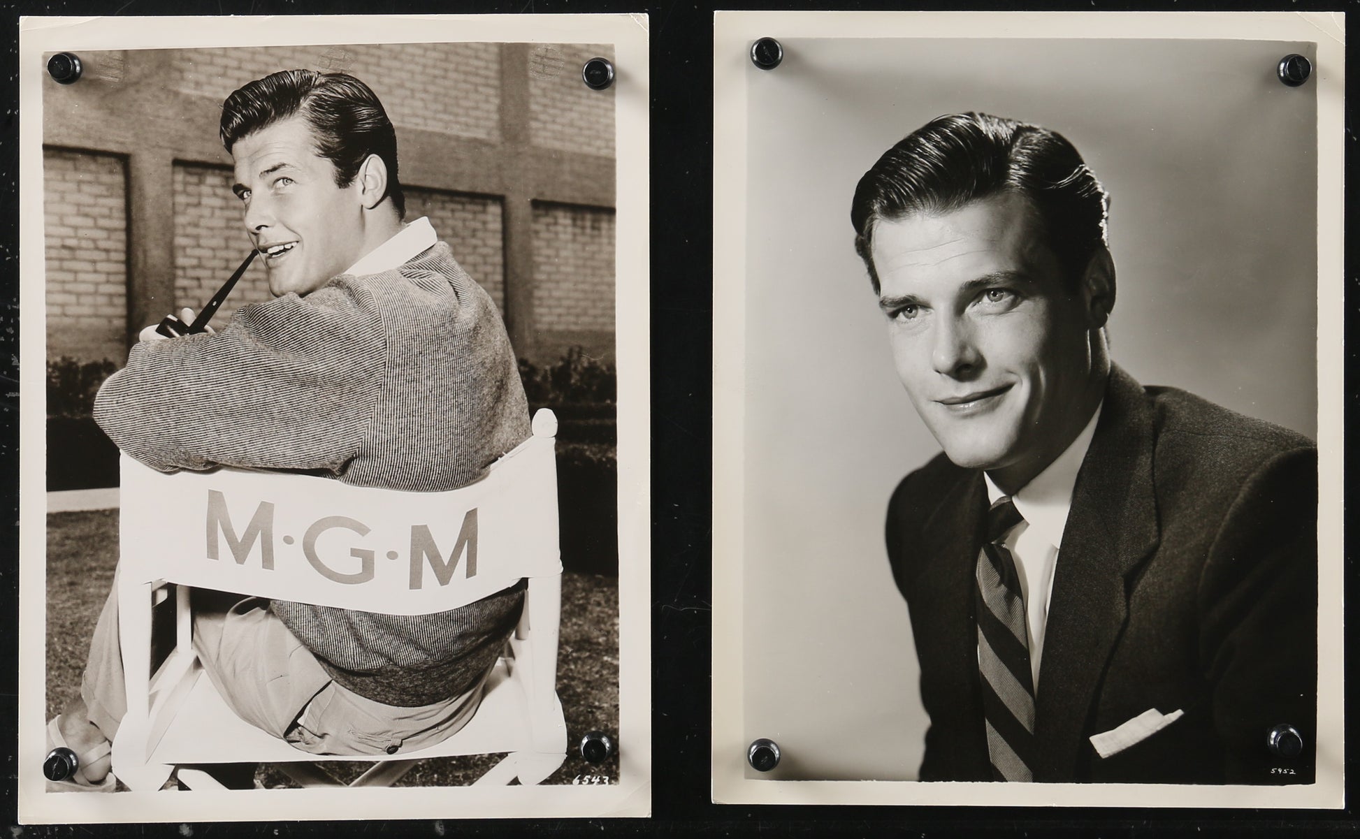 A pair of photos of Roger Moore from the 1950s
