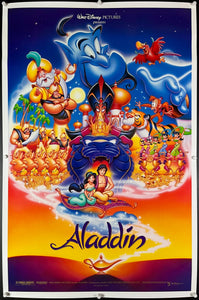 An original movie poster for the 1992 Disney film Aladdin