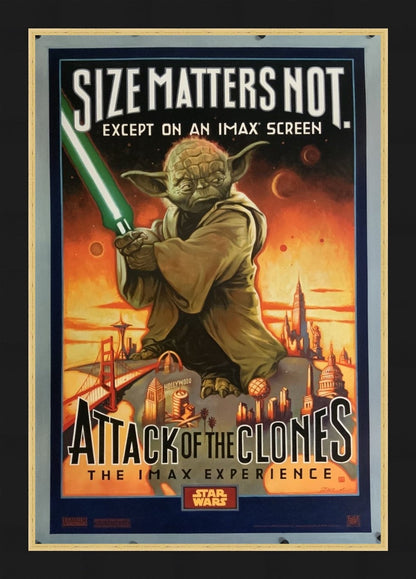An original movie poster for the Star Wars film Attack of the Clones