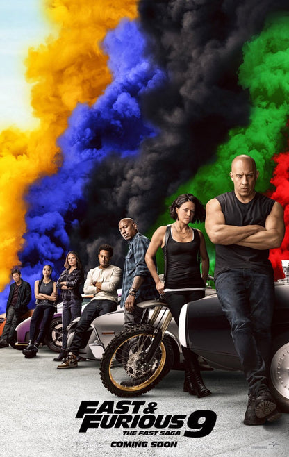 An original movie poster for the film Fast and Furious 9