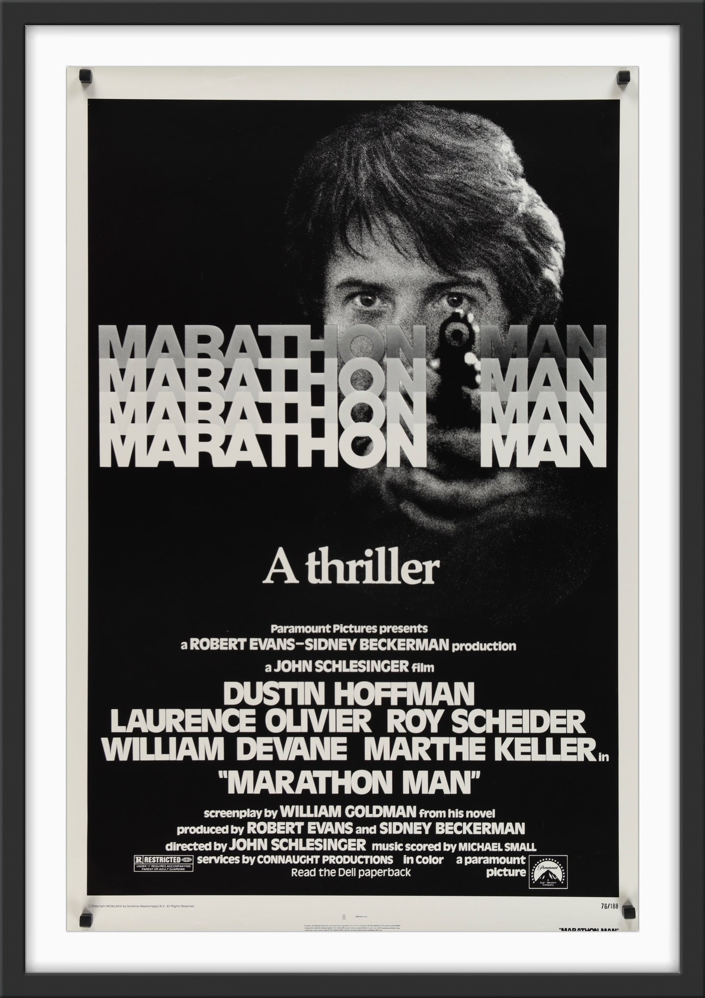 An original movie poster for the Dustin Hoffman film Marathon Man