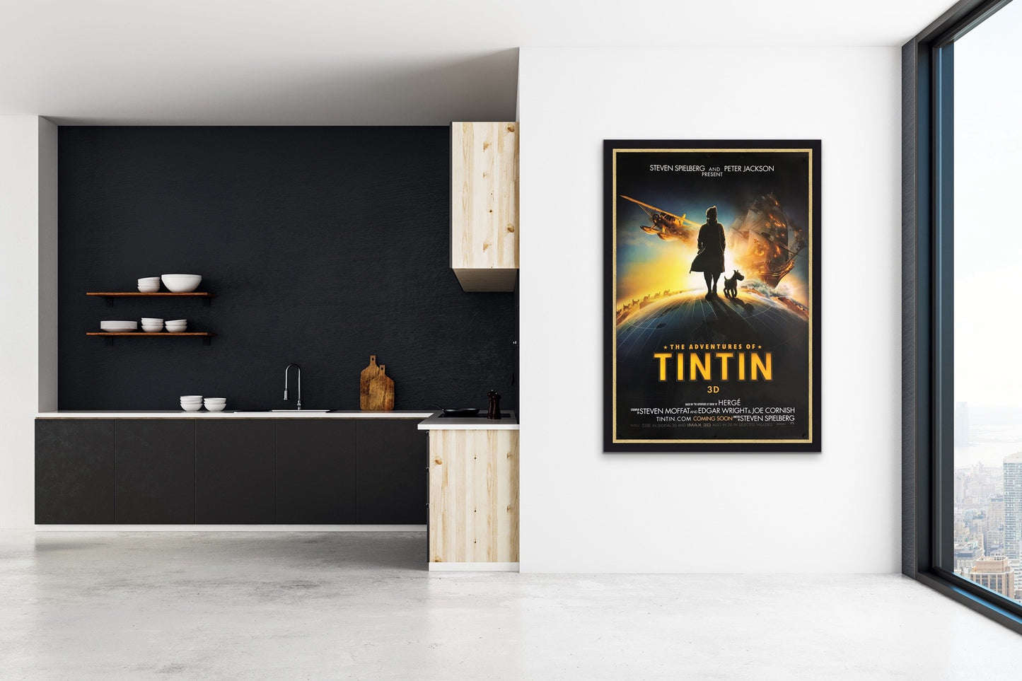 An original movie poster for the film The Adventures of TinTin