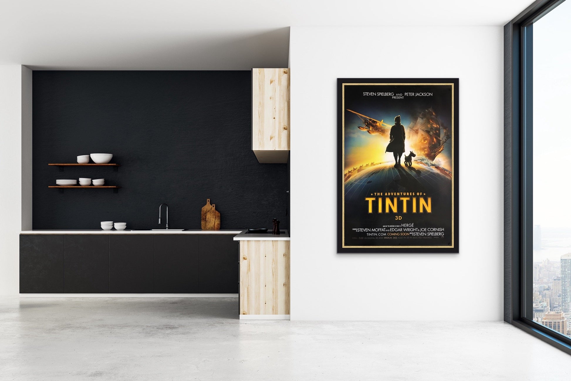 An original movie poster for the film The Adventures of TinTin