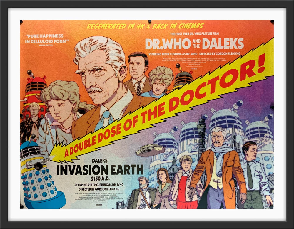 An original Doctor Who quad movie poster for the films Doctor Who and the Daleks and Daleks' Invasion Earth 2150 A.D.