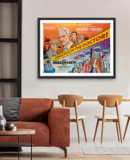 An original Doctor Who quad movie poster for the films Doctor Who and the Daleks and Daleks' Invasion Earth 2150 A.D.
