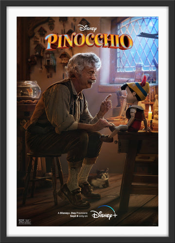 An original movie poster for the Disney+ live action film Pinocchio