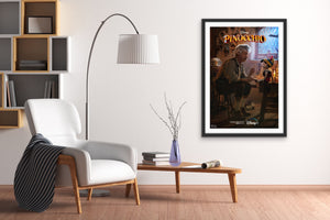 An original movie poster for the Disney+ live action film Pinocchio