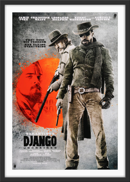 An original movie poster for the Quentin Tarantino film Django Unchained