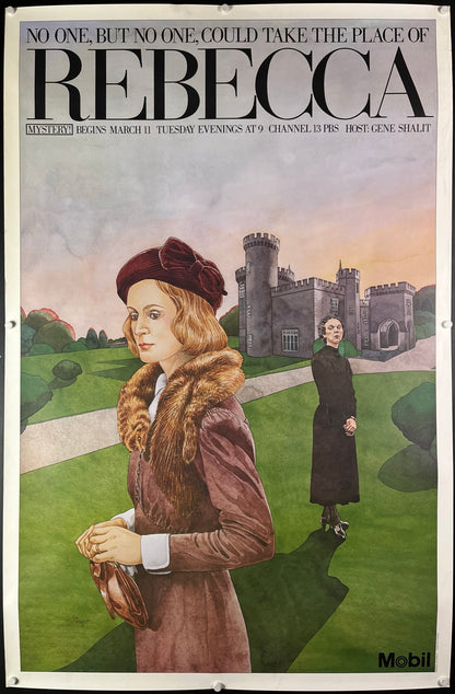 An original poster for the Mobil Mystery TV series on PBS of Daphne du Maurier's Rebecca