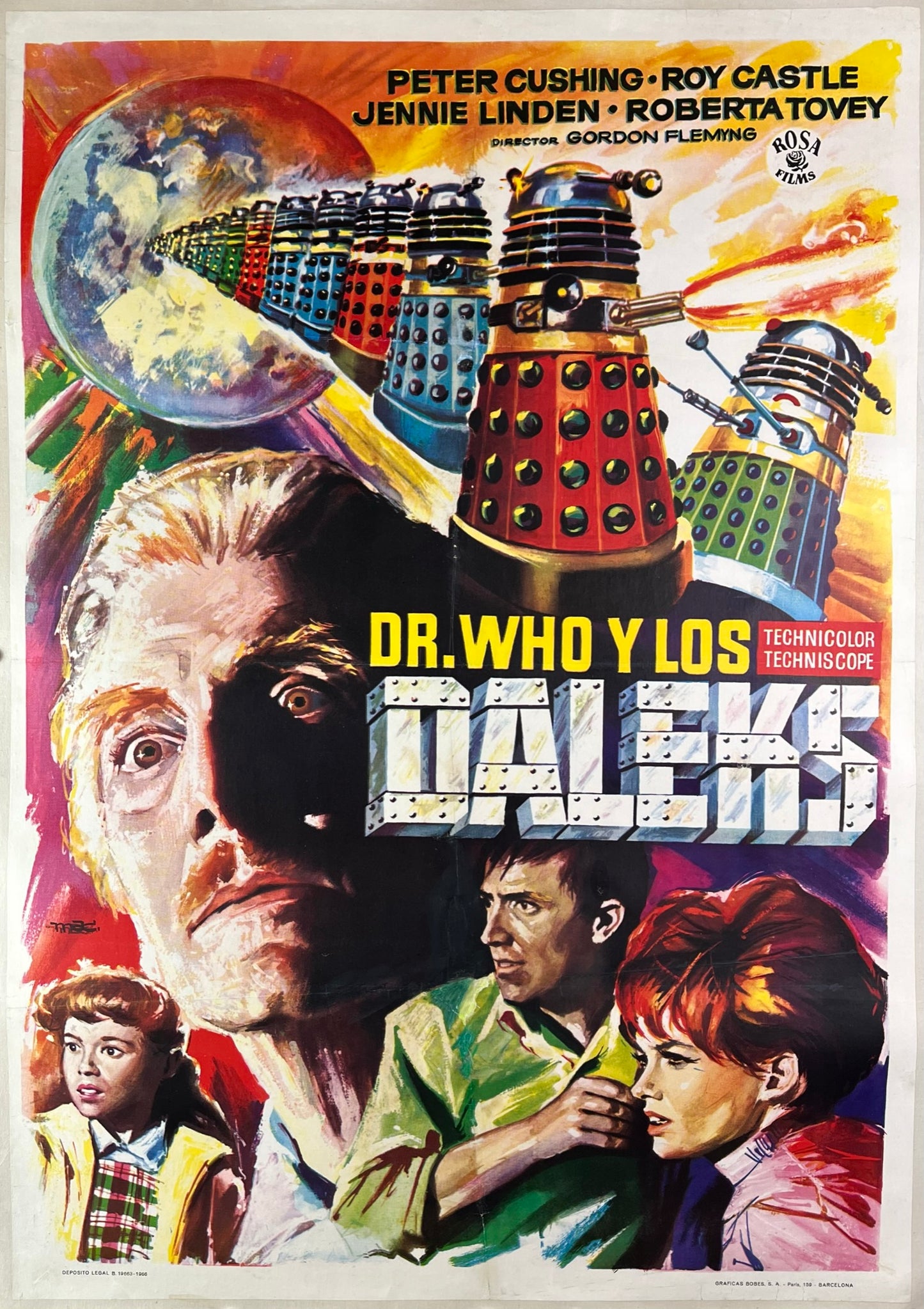 An original Spanish movie poster for the film Dr Who and the Daleks