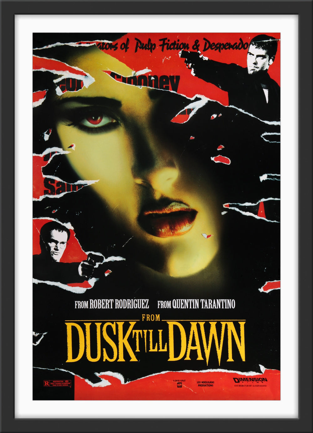 An original movie poster for the Quentin Tarantino and Robert Rodriguez film From Dusk Till Dawn