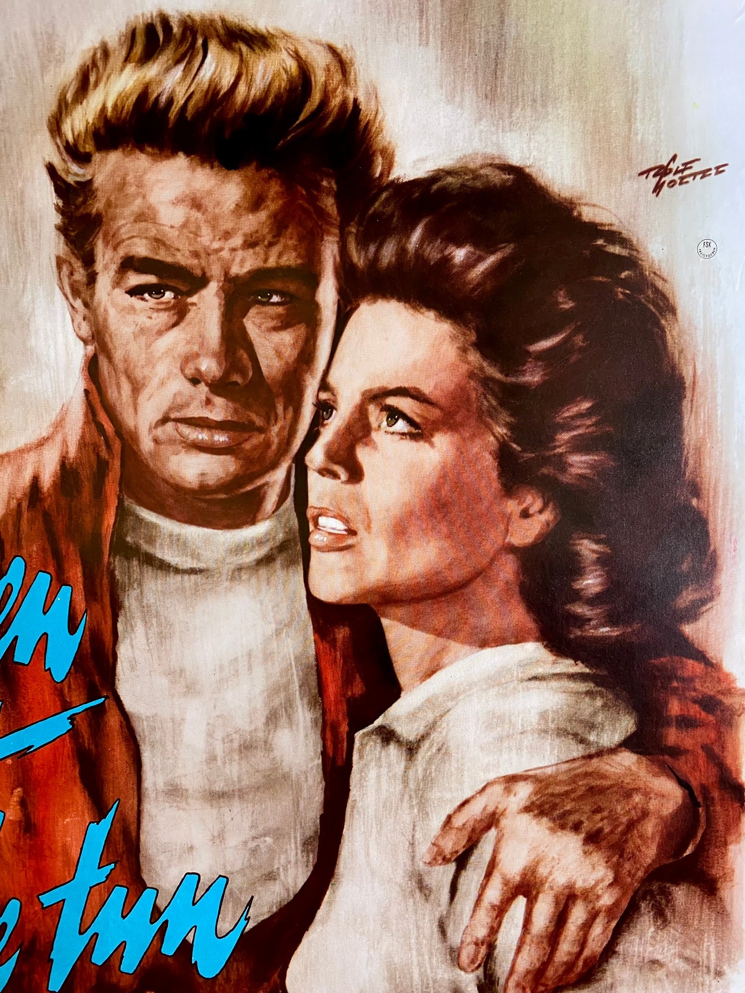 An original German movie poster for the James Dean film Rebel Without A Cause