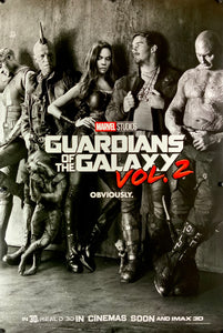 An original movie poster for the Marvel MCU film Guardians of the Galaxy volume 2