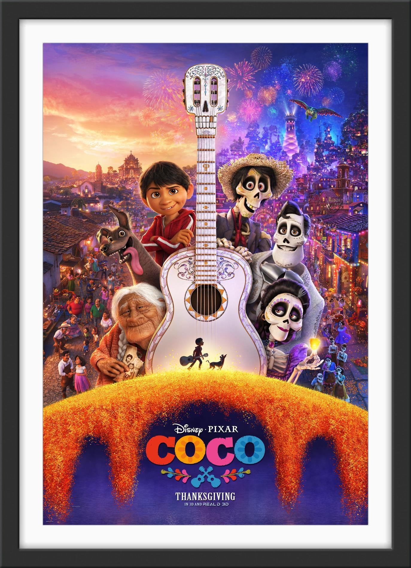 An original movie poster for the Disney / Pixar film Coco