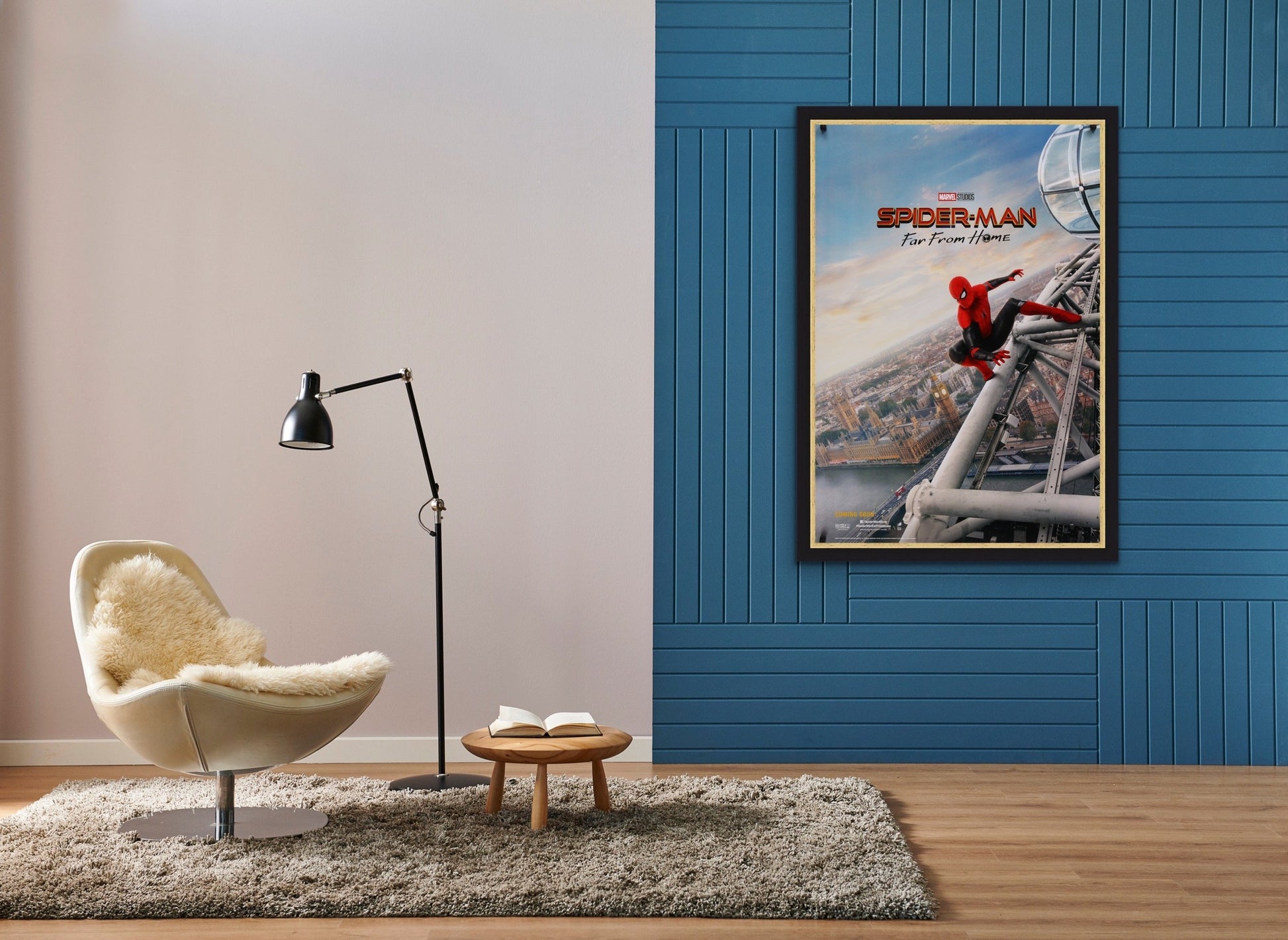 An original movie poster for the Marvel film Spiderman Far From Home