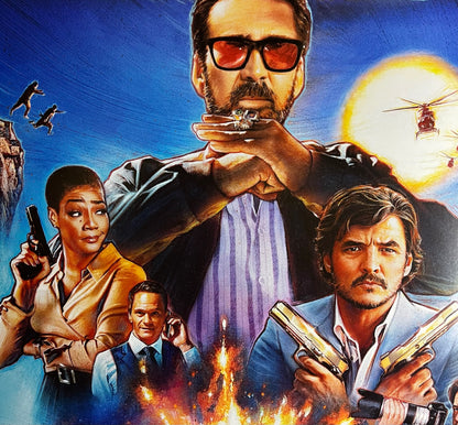 An original movie poster for the Nicholas Cage film The Unbearable Weight of Massive Talent