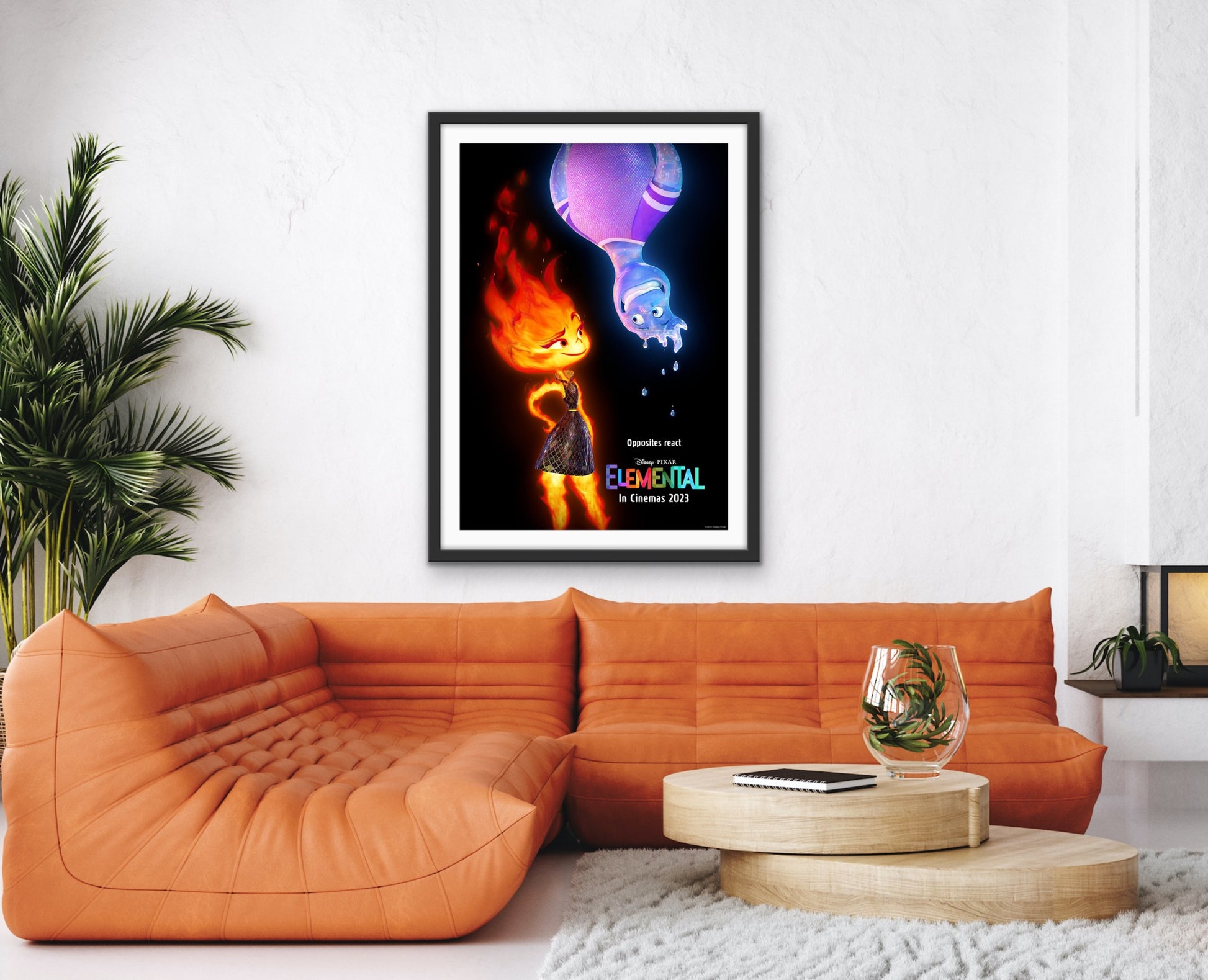An original movie poster for the Disney Pixar film Elemental