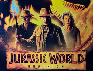 An original movie poster for the film Jurassic World Dominion