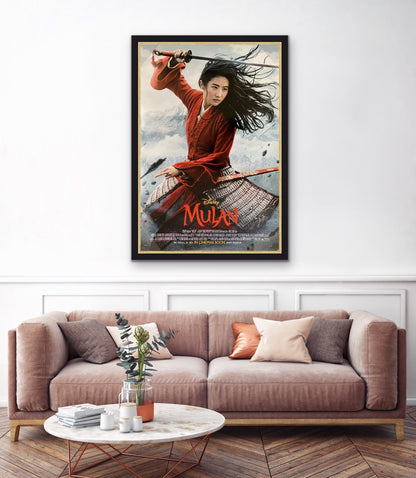 An original movie poster for the 2020 Disney film Mulan