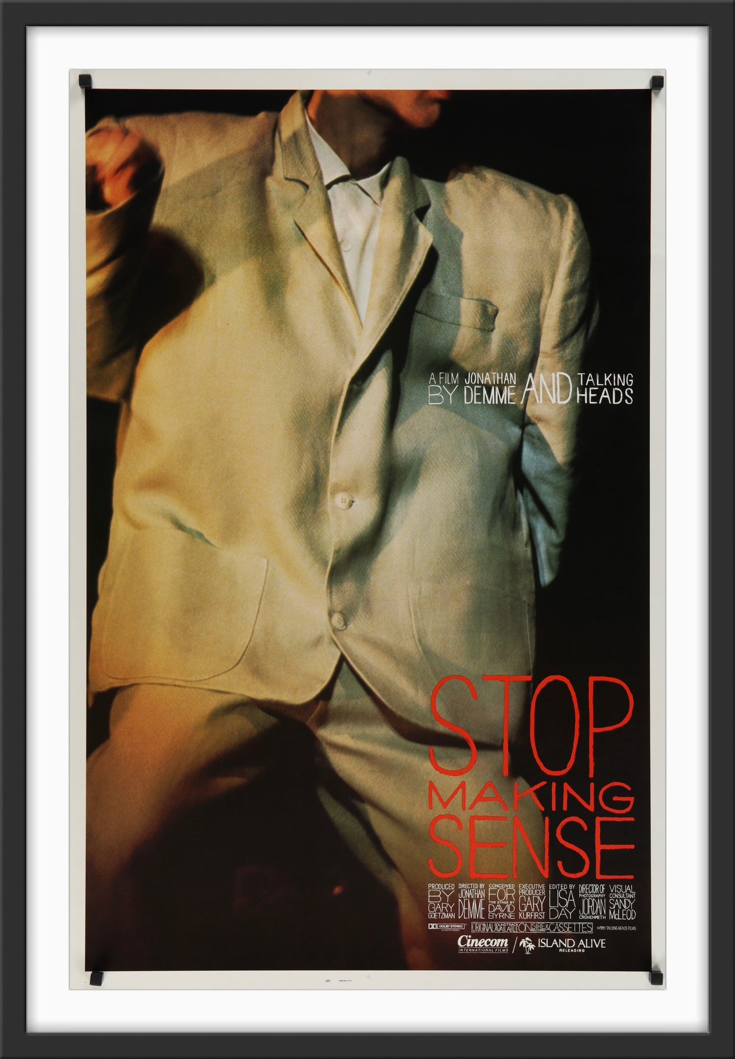 An original movie poster for the Talking Heads film Stop Making Sense