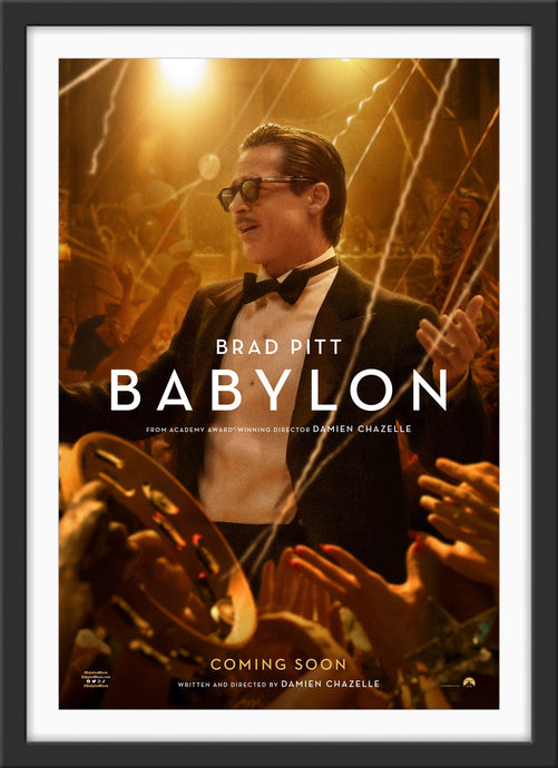 An original character movie poster for the film Babylon with Brad Pitt