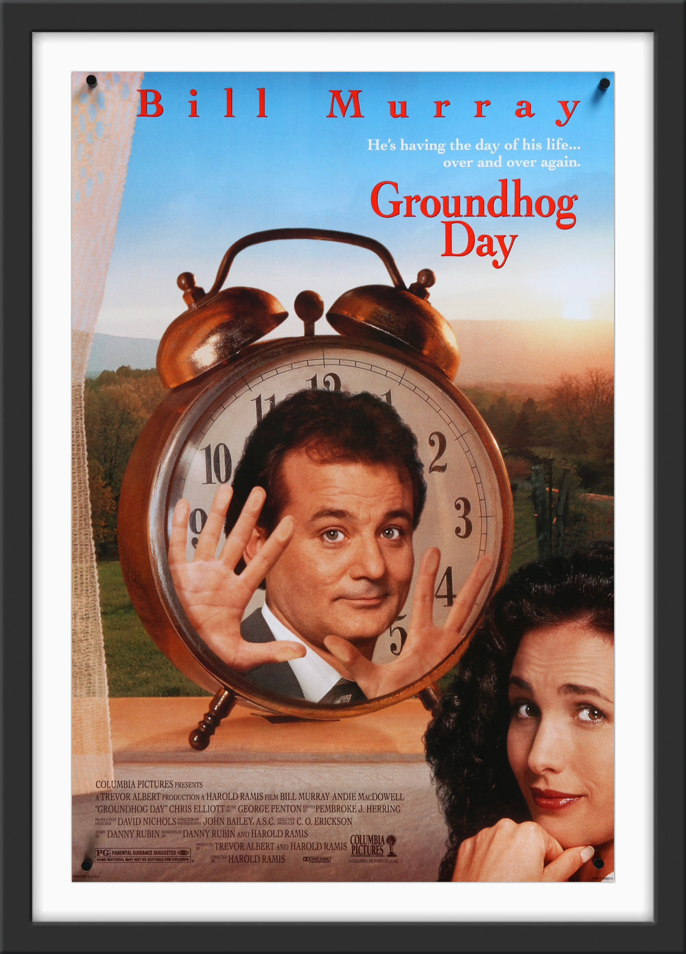 An original movie poster for the Bill Murray film Groundhog Day
