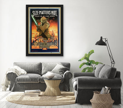 An original movie poster for the Star Wars film Attack of the Clones