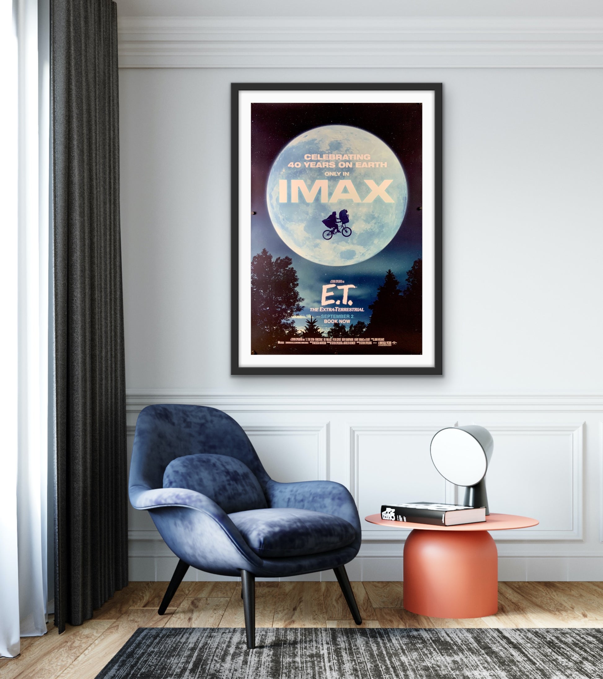 An original movie poster for the Steven Spielberg film E.T. The Extra Terrestrial