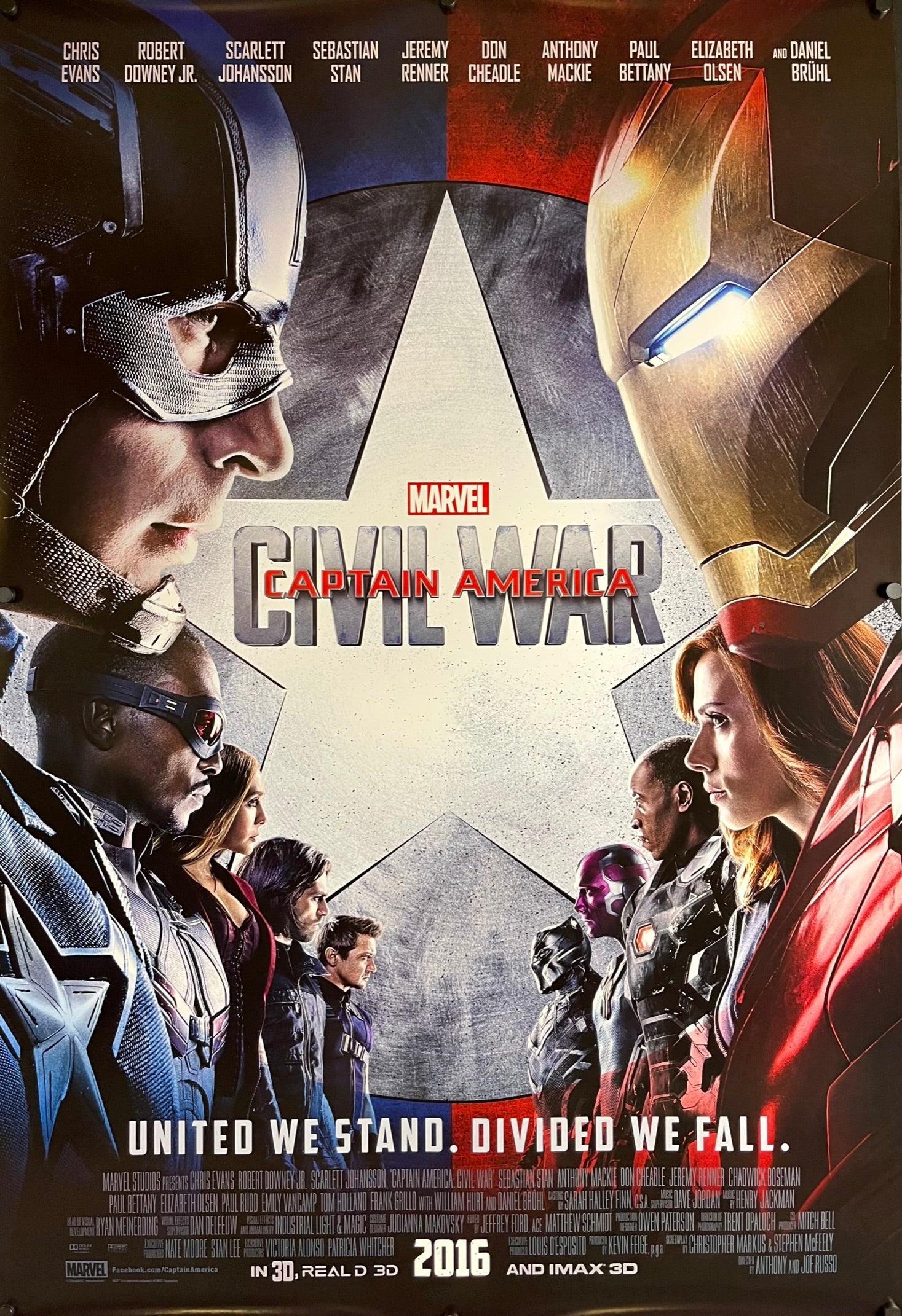 An original recalled movie poster for the Marvel MCU film Captain America Civil War