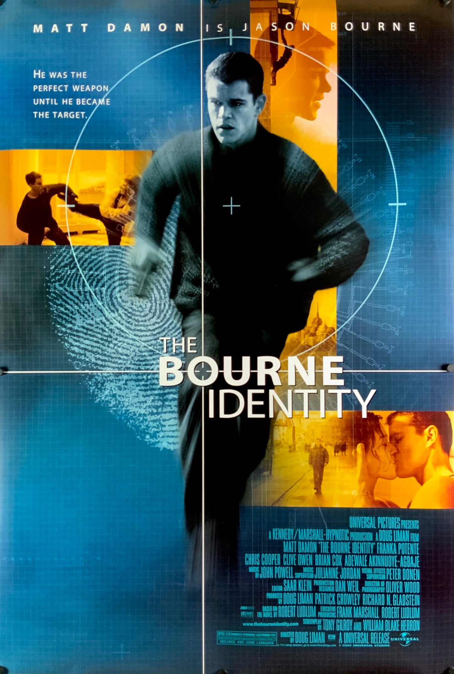 An original movie poster for the film The Bourne Identity