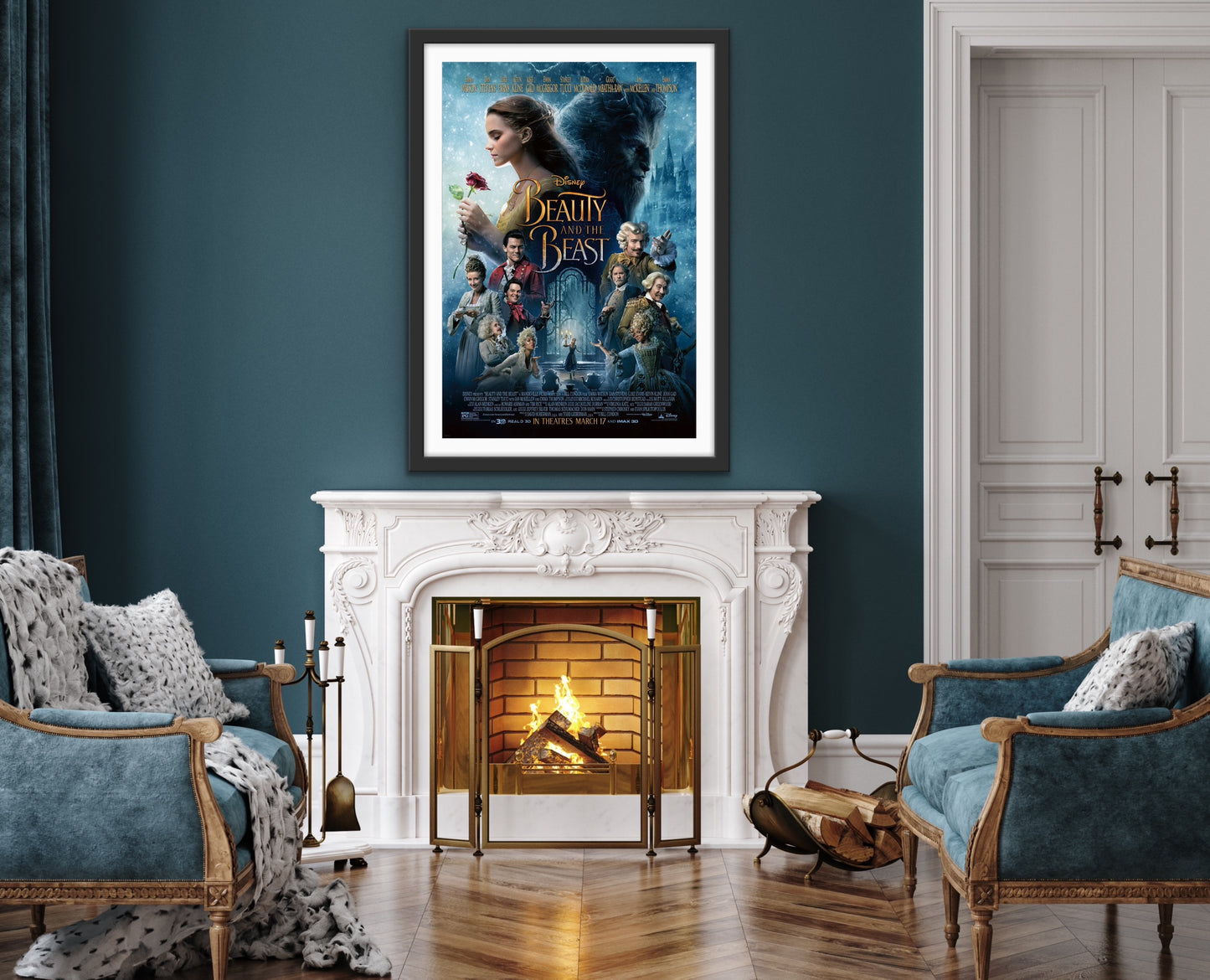 An original movie poster for the Disney live action film Beauty and the Beast