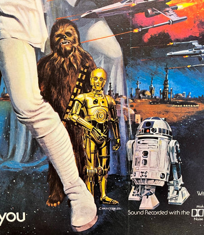 An original pre-awards quad movie poster for the 1977 film Star Wars (A New Hope)