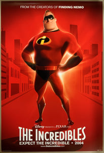 An original movie poster for the Disney / Pixar film The Incredibles