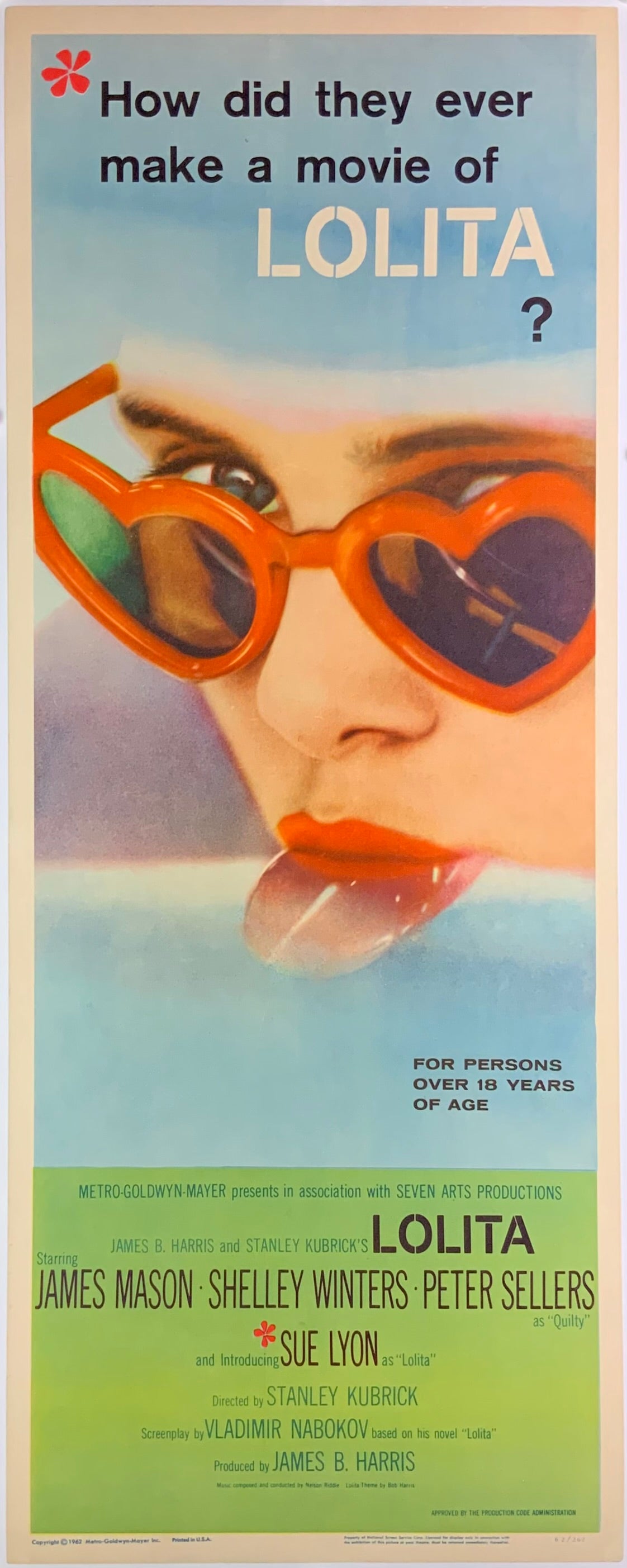 An original U.S. Insert movie poster for the Stanley Kubrick film Lolita