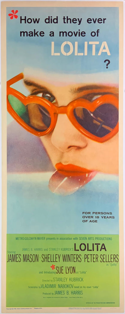 An original U.S. Insert movie poster for the Stanley Kubrick film Lolita