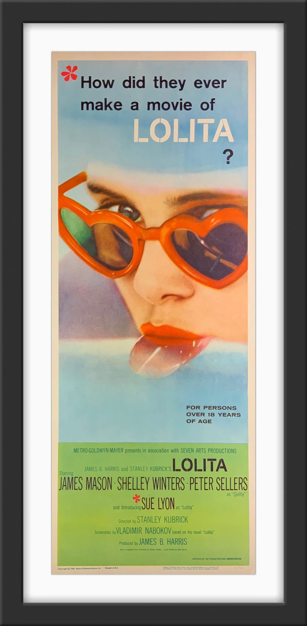 An original U.S. Insert movie poster for the Stanley Kubrick film Lolita