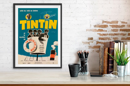 An original movie poster for the film Tintin and the Mystery of the Golden Fleece