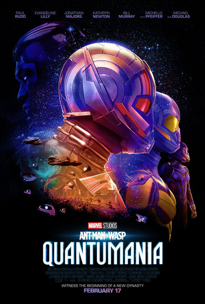 An original movie poster for the Marvel film Ant-Man and the Wasp Quantumania